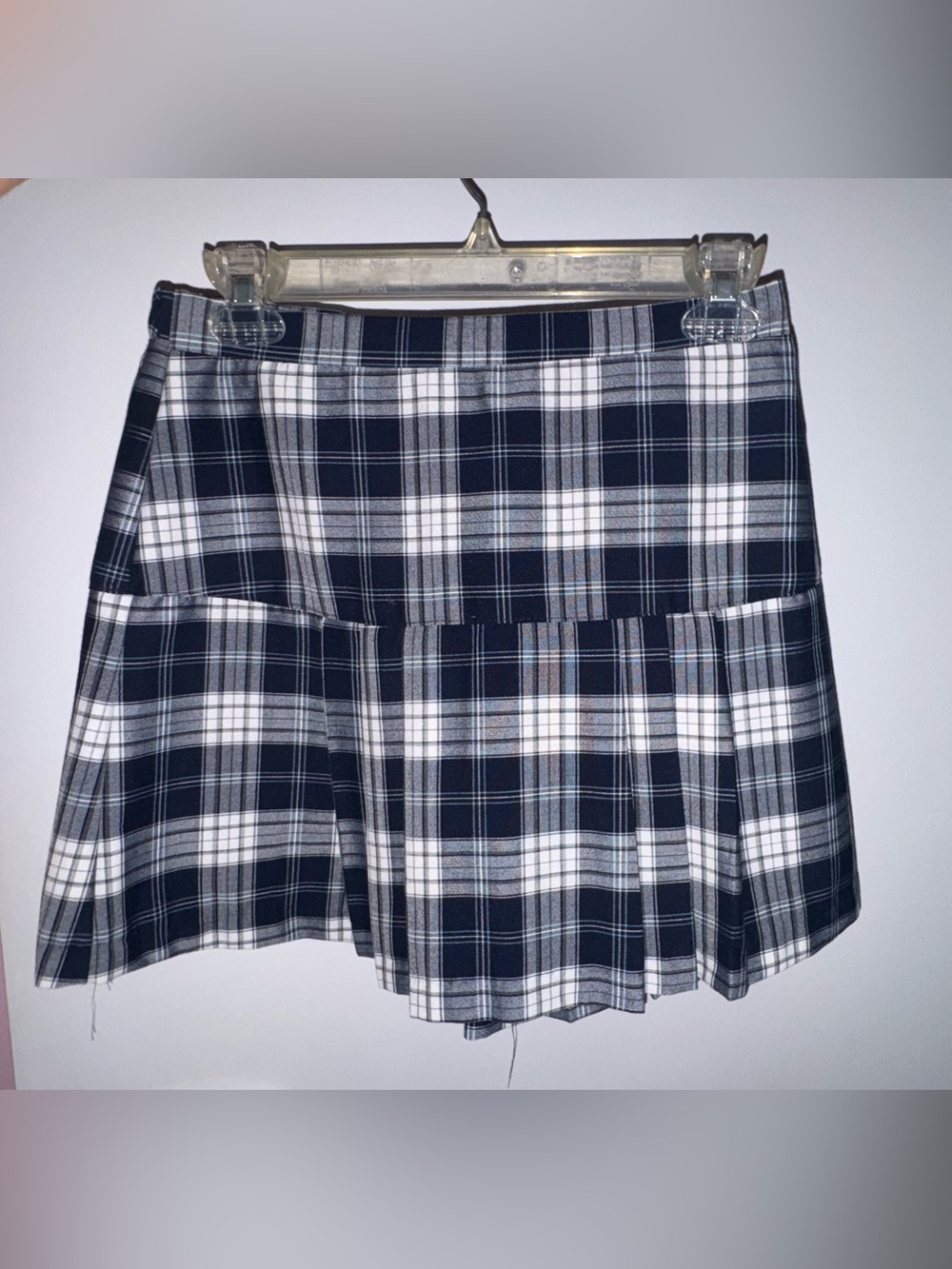 Classic Pleated Plaid Mini Skirt - Navy & White